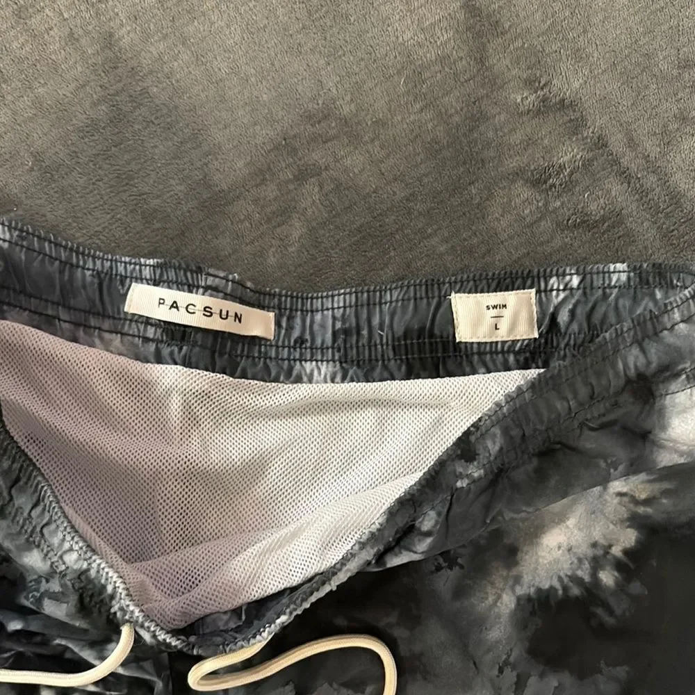 PACSUN Gray and Black Tie-Dye Swim Shorts